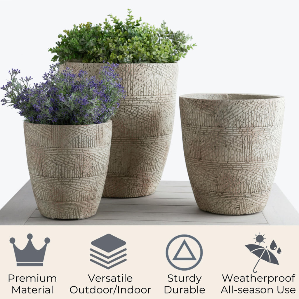17.7"+13.7"+11.4" Weathered Concrete Planters with Drainage Hole Set of 3