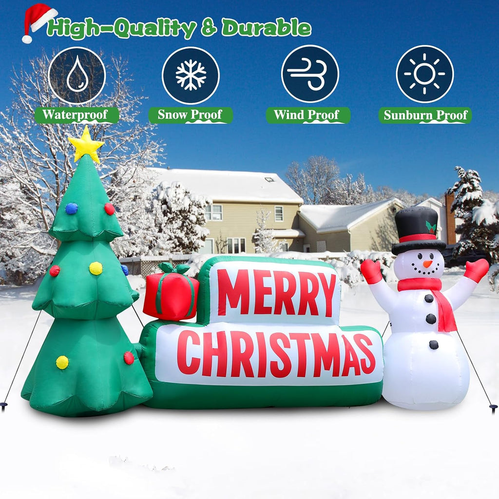 10 FT Long Christmas Inflatable Merry Christmas Sign Outdoor Decorations, Blow up Xmas Sign with Christmas Tree and
