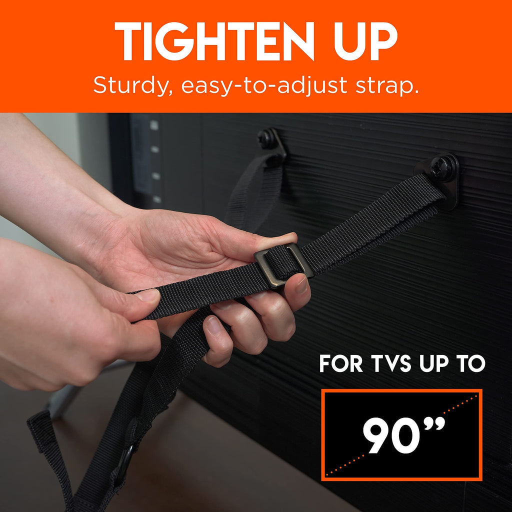 TV Safety Straps for Big TVs - Heavy-Duty Anti-Tip Anchors for TVs Up to 90" - Secure to Wall or Furniture