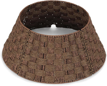 24inch Rattan Tree Collar, Brown Woven Rustic Christmas Tree Collar, Paper Rope Farmhouse Basket Tree Base Cover with