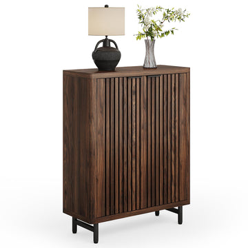 6-Tier Shoe Cabinet with Doors for Up to 24 Pairs, Large Wooden Shoe Storage Cabinet with Adjustable Shelves, Retro