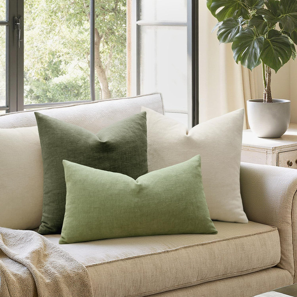 Olive Green Chenille Couch Throw Pillow Covers, 16x16