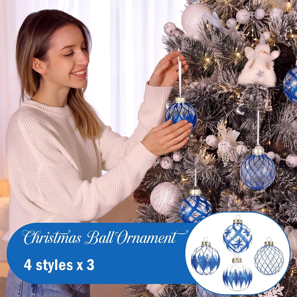 Christmas Ball Ornament Sets Xmas Decorations, Blue - Set of 12