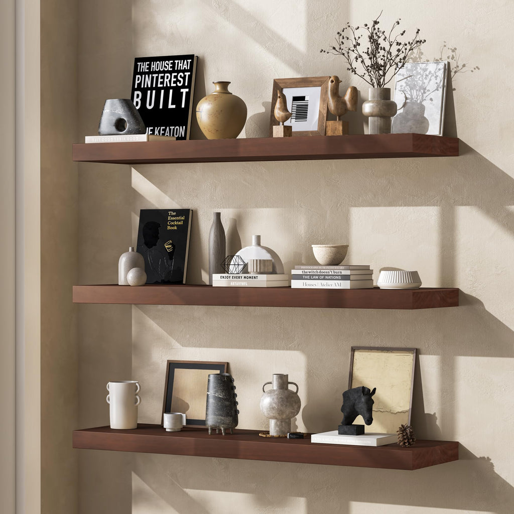 Farmhouse Floating Shelves - 8 Inch Deep Rustic Wood Wall Shelf - Premium Solid Pine Wood Storage Shelf Living Room