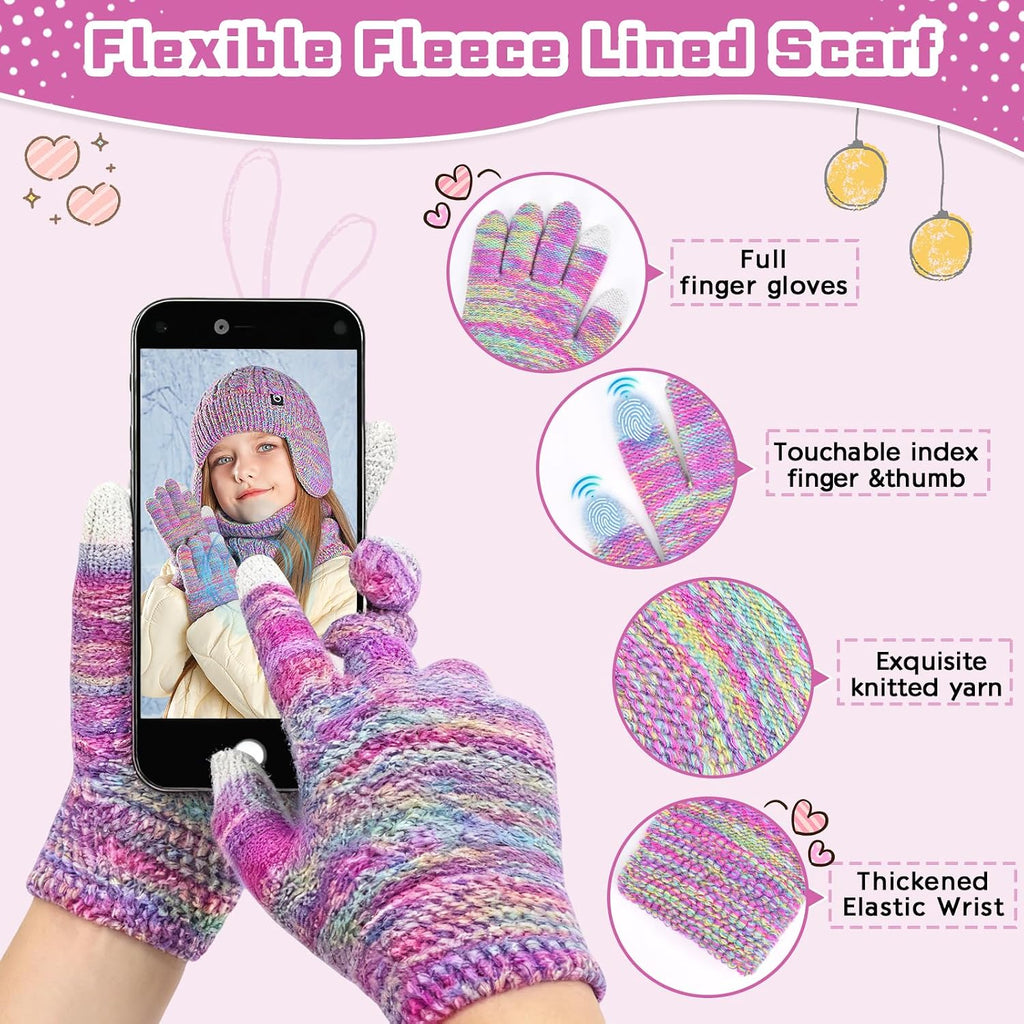 Kids Winter Hat Gloves Scarf Set,Girls Boys Toddler Beanie Fleece Lined Set