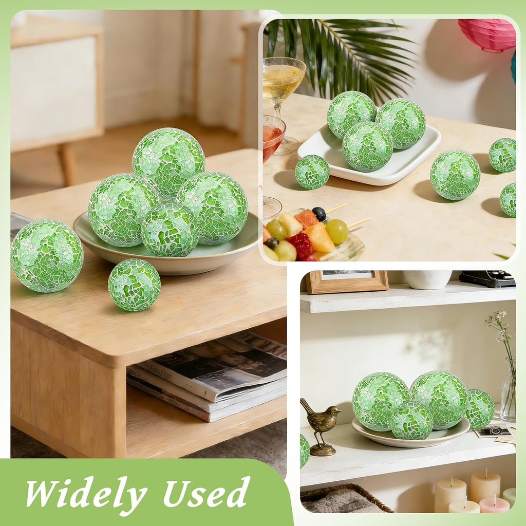 Decorative Balls for Bowls 2.6in Green Mosaic Balls Decor - Set of 3