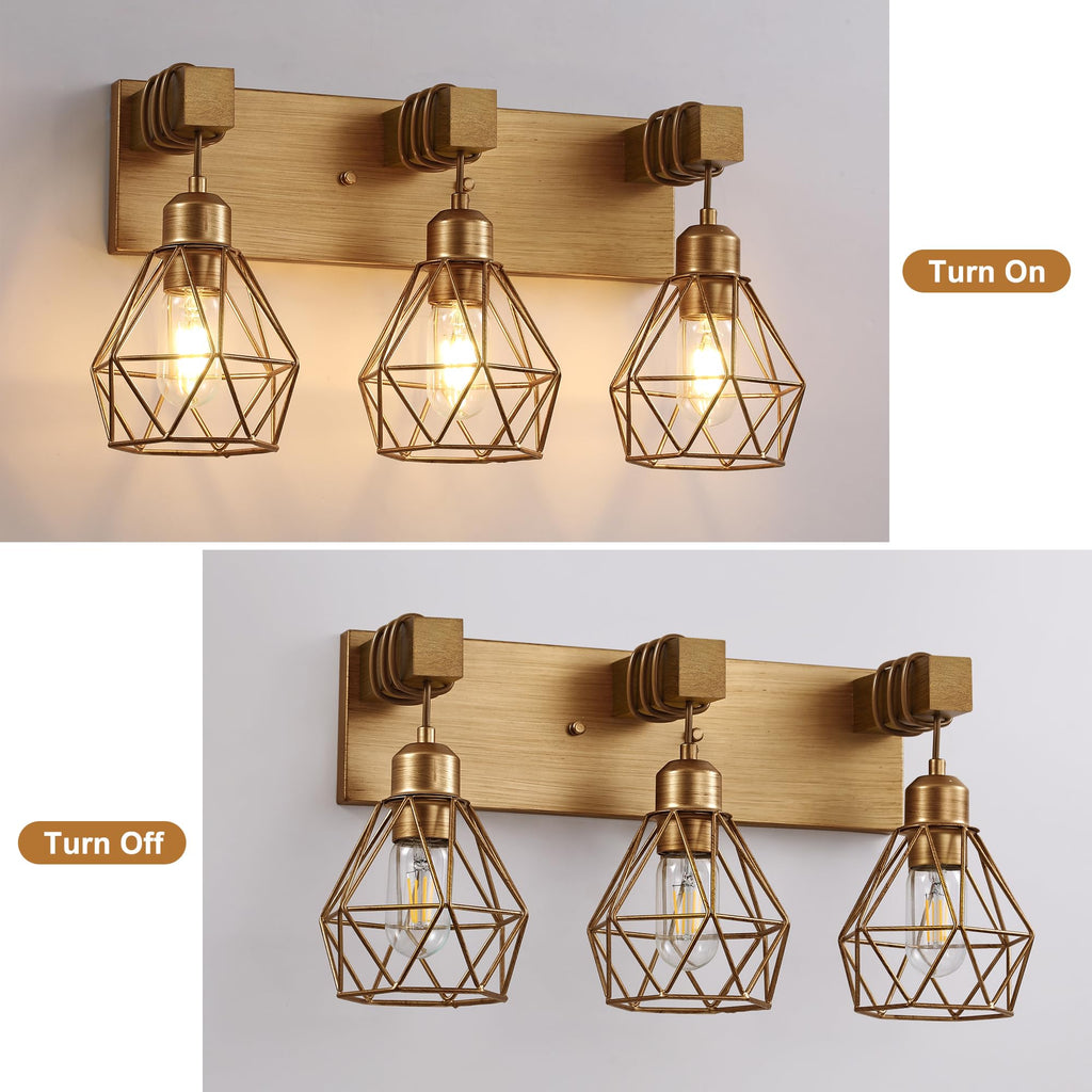 3 Light Bathroom Vanity Light, Farmhouse Gold Fixture Over Mirror