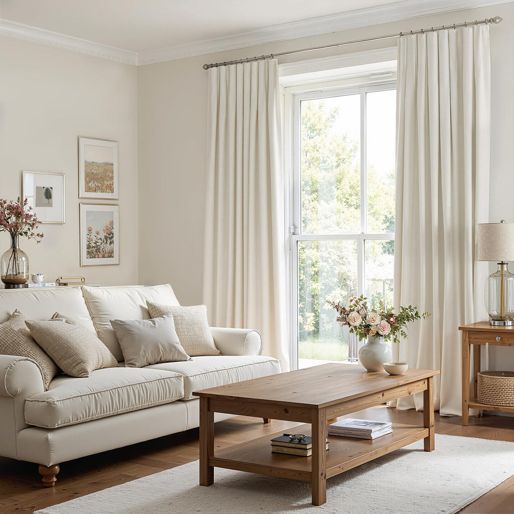 Ivory 100% Blackout Velvet Curtains 108 Inches Long 2 Panels with Hooks Luxury Velvet Black Out Thermal Insulated