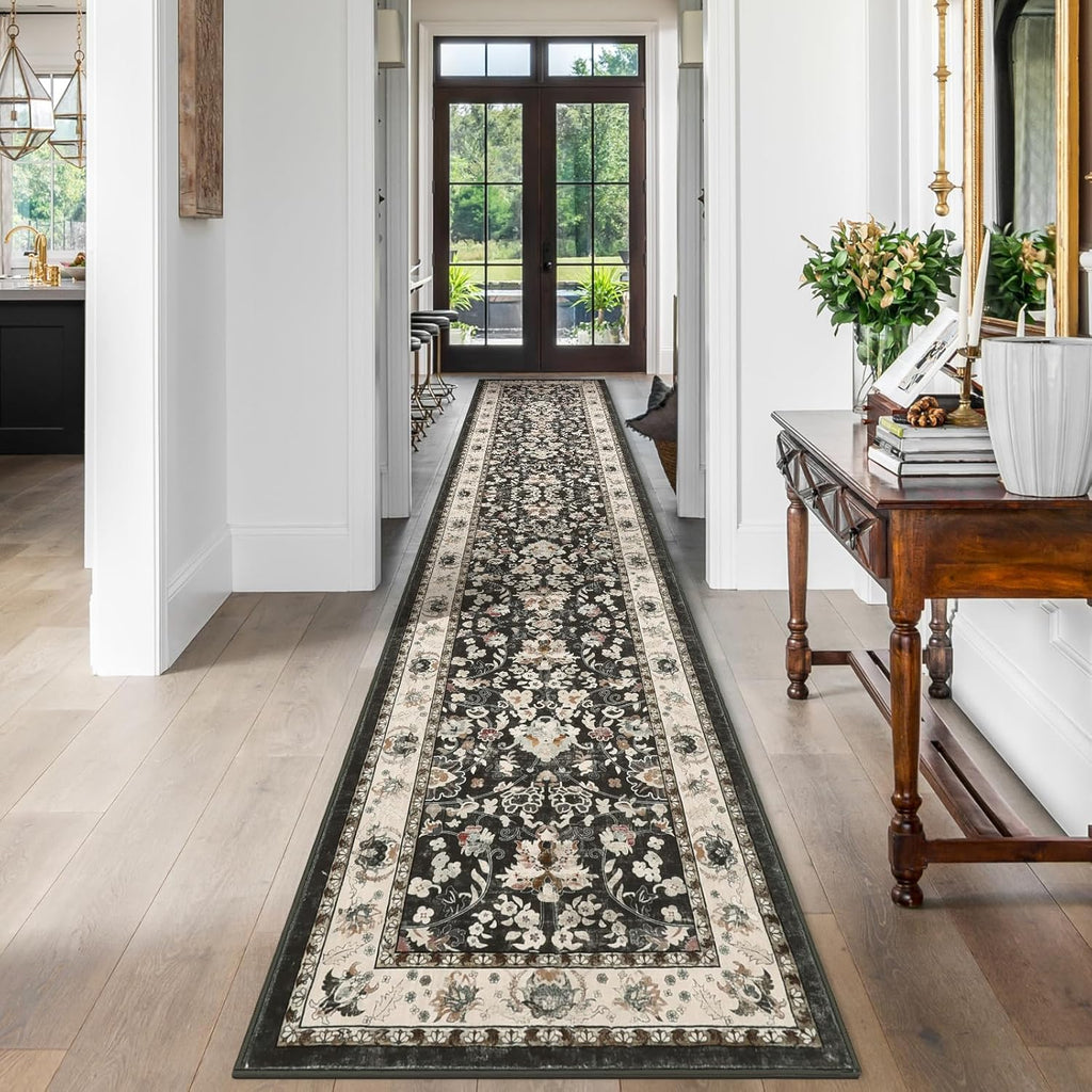 Washable Runner Rug, 2x10 Non-Slip Vintage Farmhouse Hallway Runner Rug with Rubber Backing, Boho So