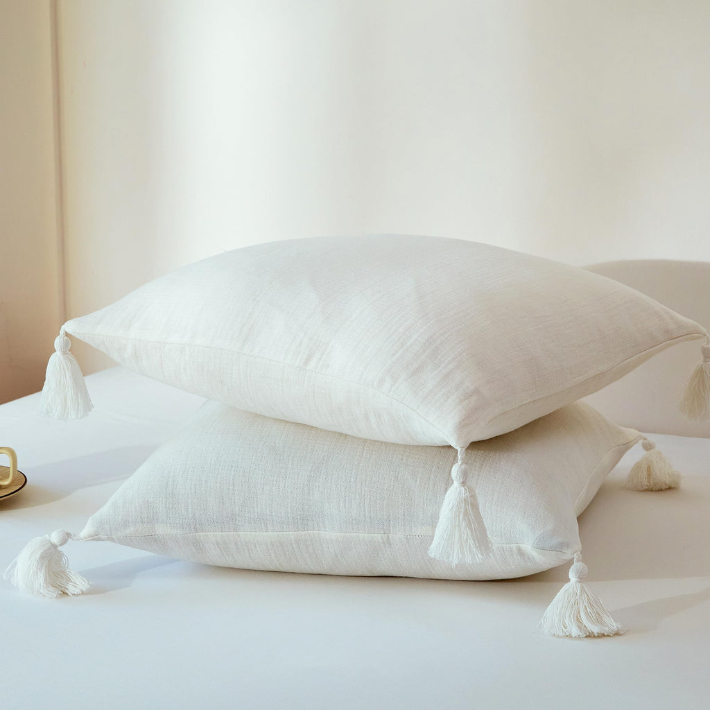 Throw Pillow Covers 18x18 with Tassels Cream White