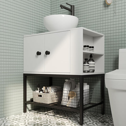 Modern Floor-Standing Bathroom Vanity with Ceramic Vessel Sink
