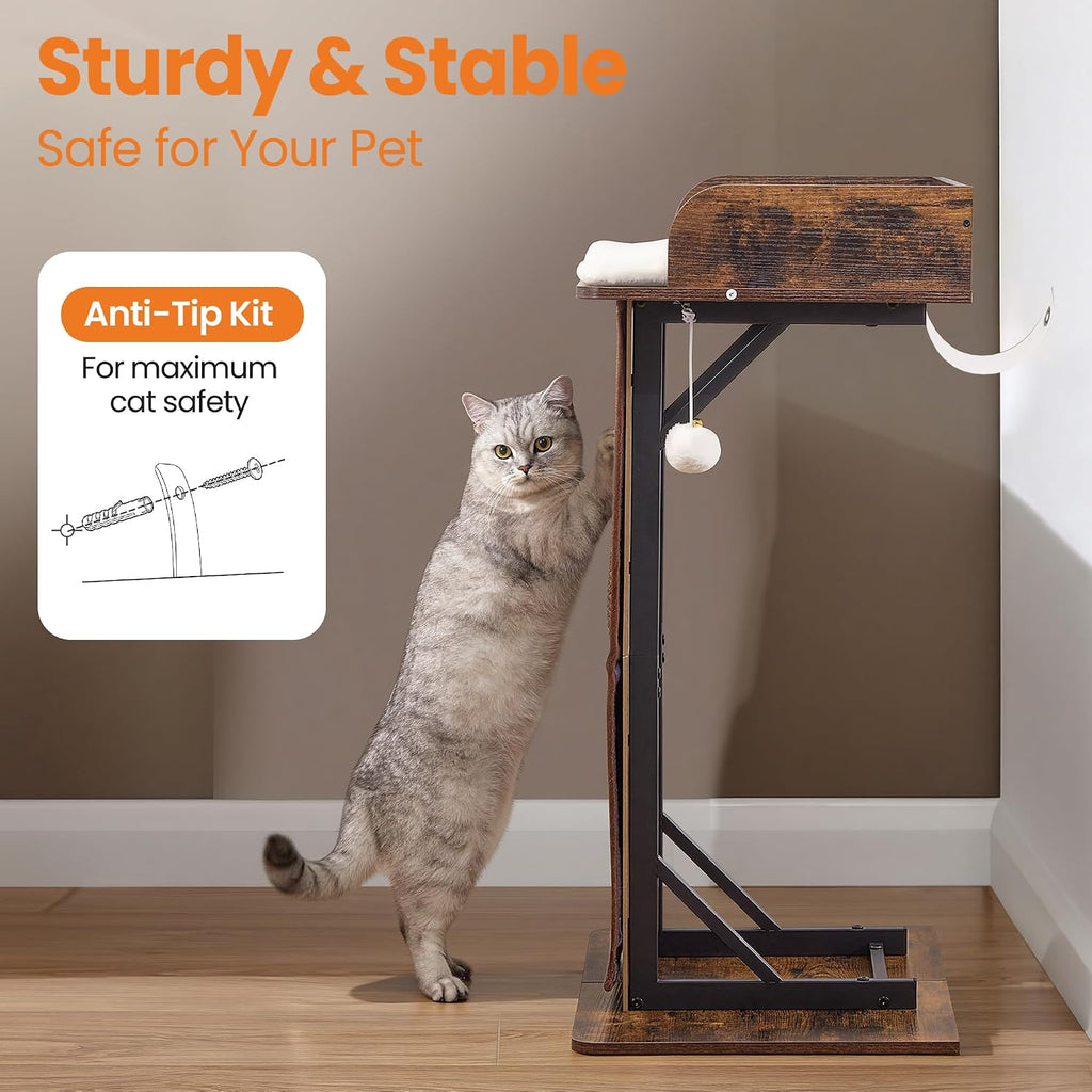 Modern Wood Cat Tree Tower for Indoor Large Adult Cats with Big Perch Bed