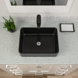 Black Vessel Sink Rectangle, Dcolora 19"x15" Matte Black Bathroom Vessel Sink Rectangular Above Counter Ceramic