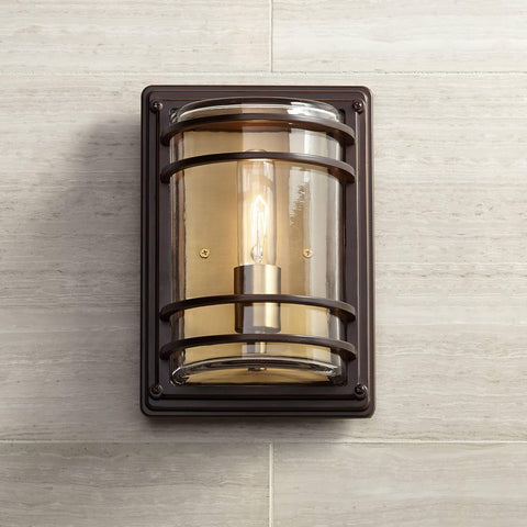 Industrial Rustic Wall Light Sconce Bronze Warm Brass Hardwired 7 1/2" Fixture Clear Glass Shade for Bedroom Bathroom Vanity Reading Living Room Hallway House Home DŽcor A123-B0BB6HCS6W