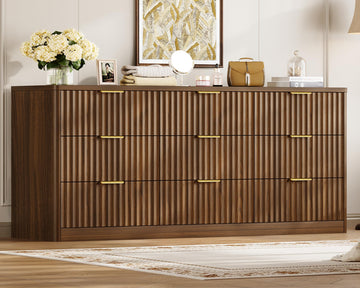 63" Dresser with 9 Drawers, Modern Dressers & Chest of Drawers with Metal Handles, Fluted Dresser, Wood Closet