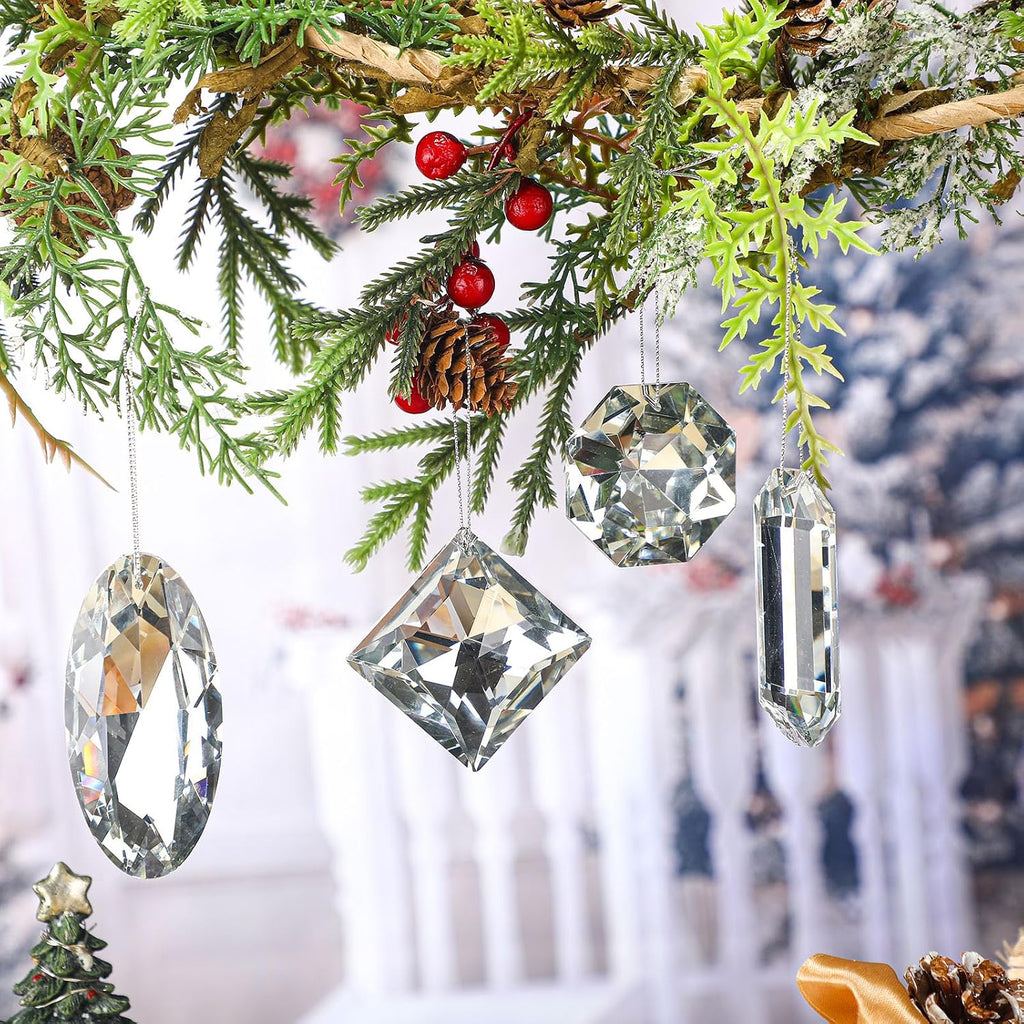 Silver 8 Pcs Crystal Jewel Ornaments for Christmas Tree, 1.2"-3.5"