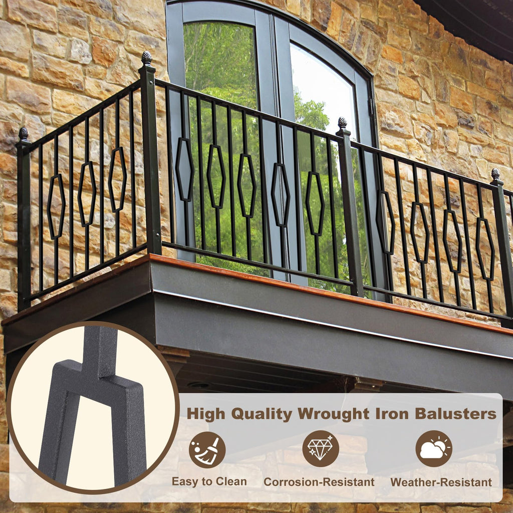 10 Pack Wrought Iron Balusters for Staircase Interior, 44" x1/2" Hollow Deck Spindles Stair Railing Indoor - Metal