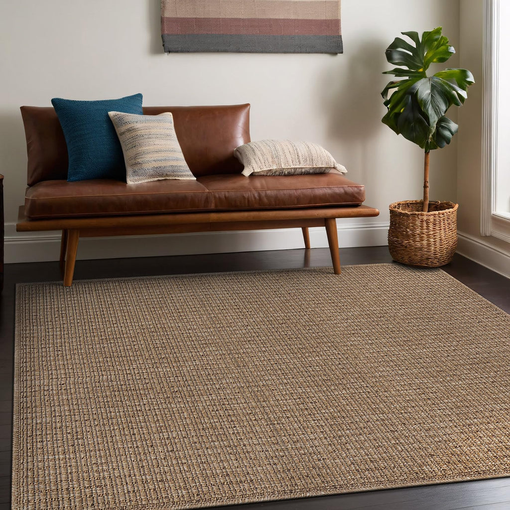 Easy Jute Natural Rug 8x10 Solid Washable Durable Outdoor Indoor Area Rugs for Living Dining Room Patio Office Stain