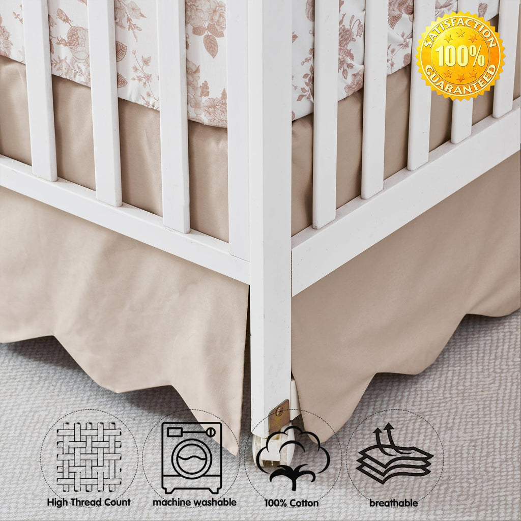 Scalloped Edge Organic Cotton Crib Skirt Toddler Bedskirt, Brown