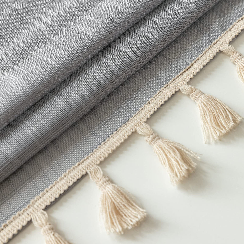 Beda Home Tassel Linen Textured Swag Curtain Valance, Grey, 52 x 18 in