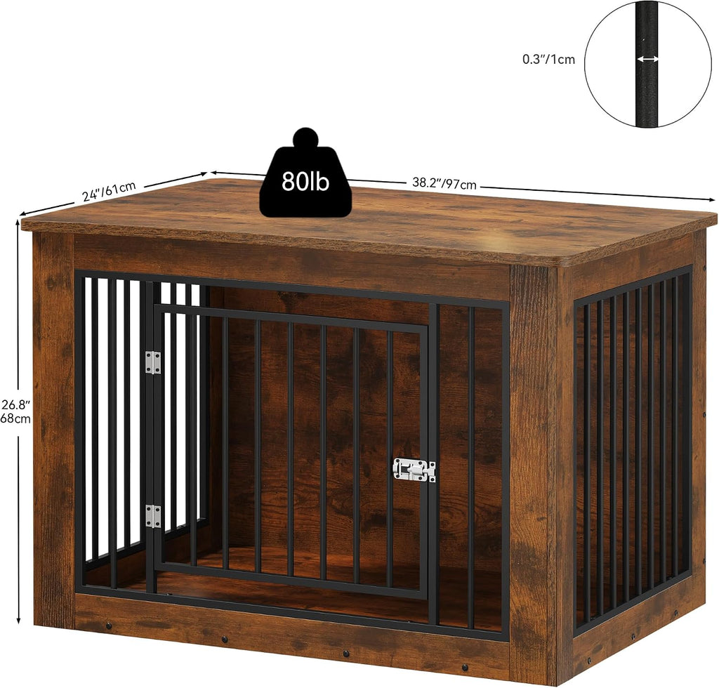 Dog Crate Furniture 2-in-1 Iron-Wood Fusion up to 60 lb