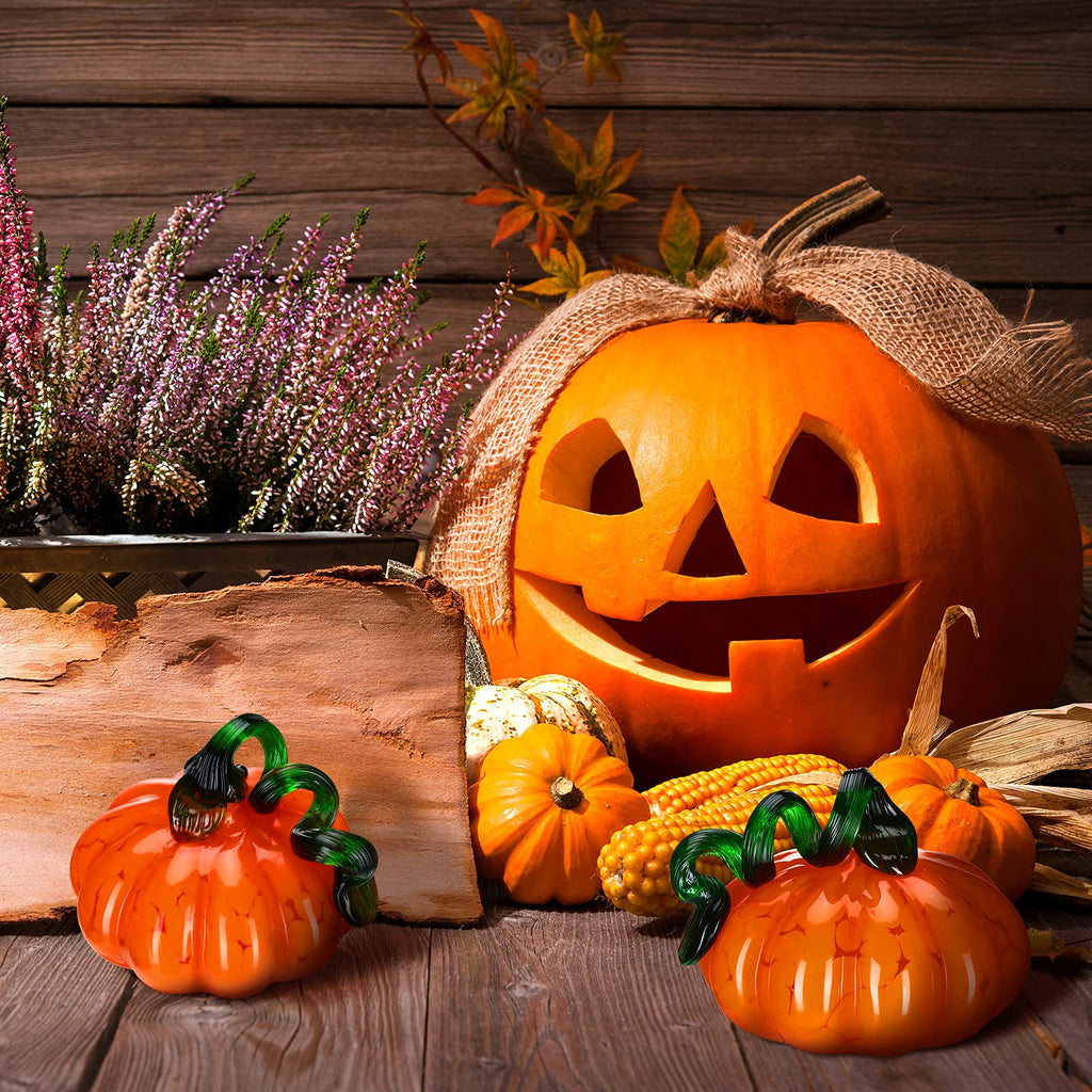 4 x 4 Inch Fall Hand Blown Glass Pumpkin for Decorating, Orange