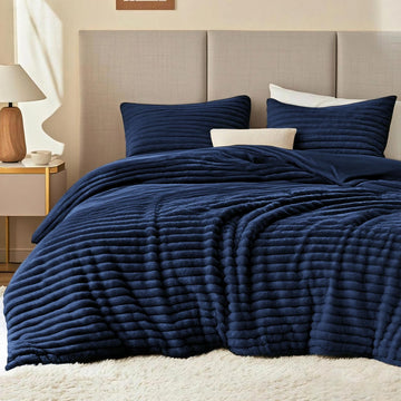 Fluffy Comforter Set, 2 Pieces Bed Set, Navy Blue
