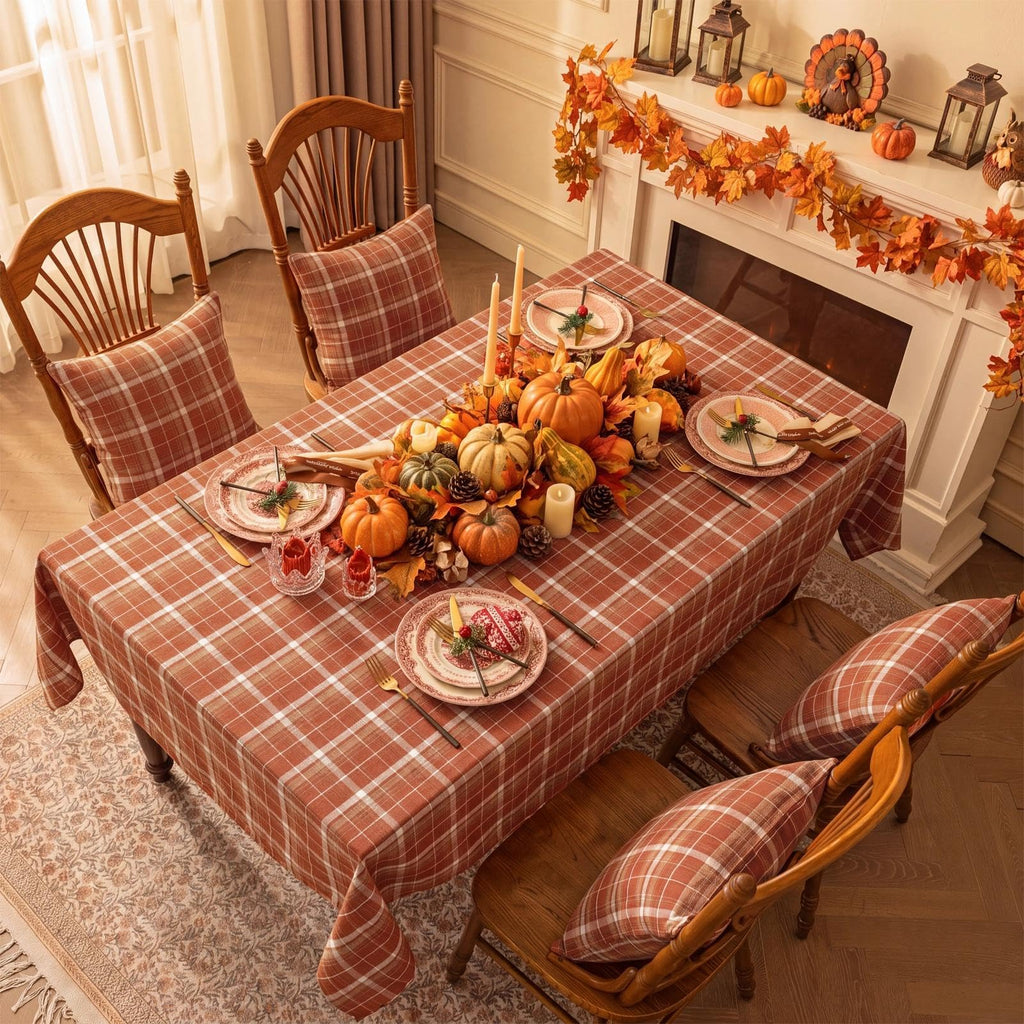 Fall Checkered Tablecloth Rectangle, Orange, 54 x 80 Inch