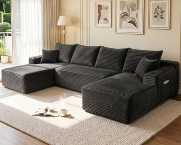 134" U Shaped Sectional Sofa with Double Chaise No Assembly Charcoal