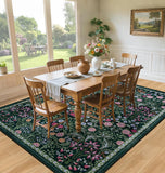 8x10 Green Floral Washable Area Rug, Vintage Boho Non-Slip Carpet for Bedroom Dining Room