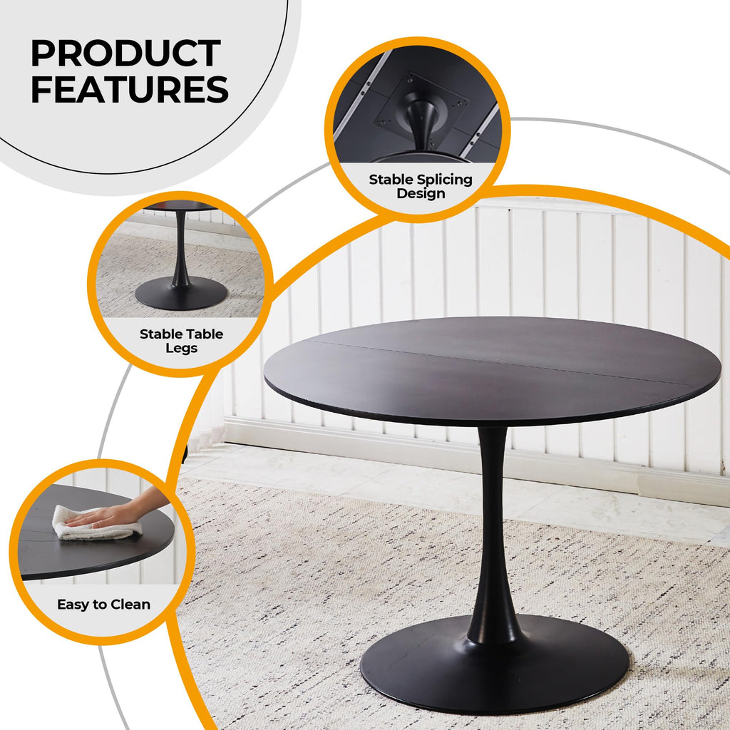 42" Round Tulip Table with Thickened Tabletop & Metal Pedestal