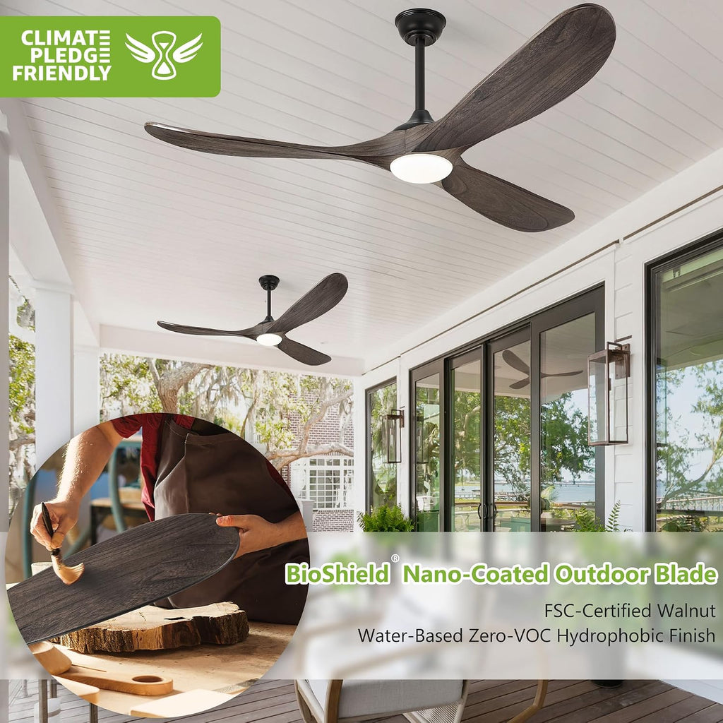 Inspired Maverick Style 52 Inch Farmhouse Rustic Ceiling Fans with Lights, Dimmable Solid Wood Outdoor Ceiling Fan with Light and Remote Control 3 Blades Propeller Ceiling Fans for Patios Indoor Bedroom, Deep Brown A101-B0F93YGG7L