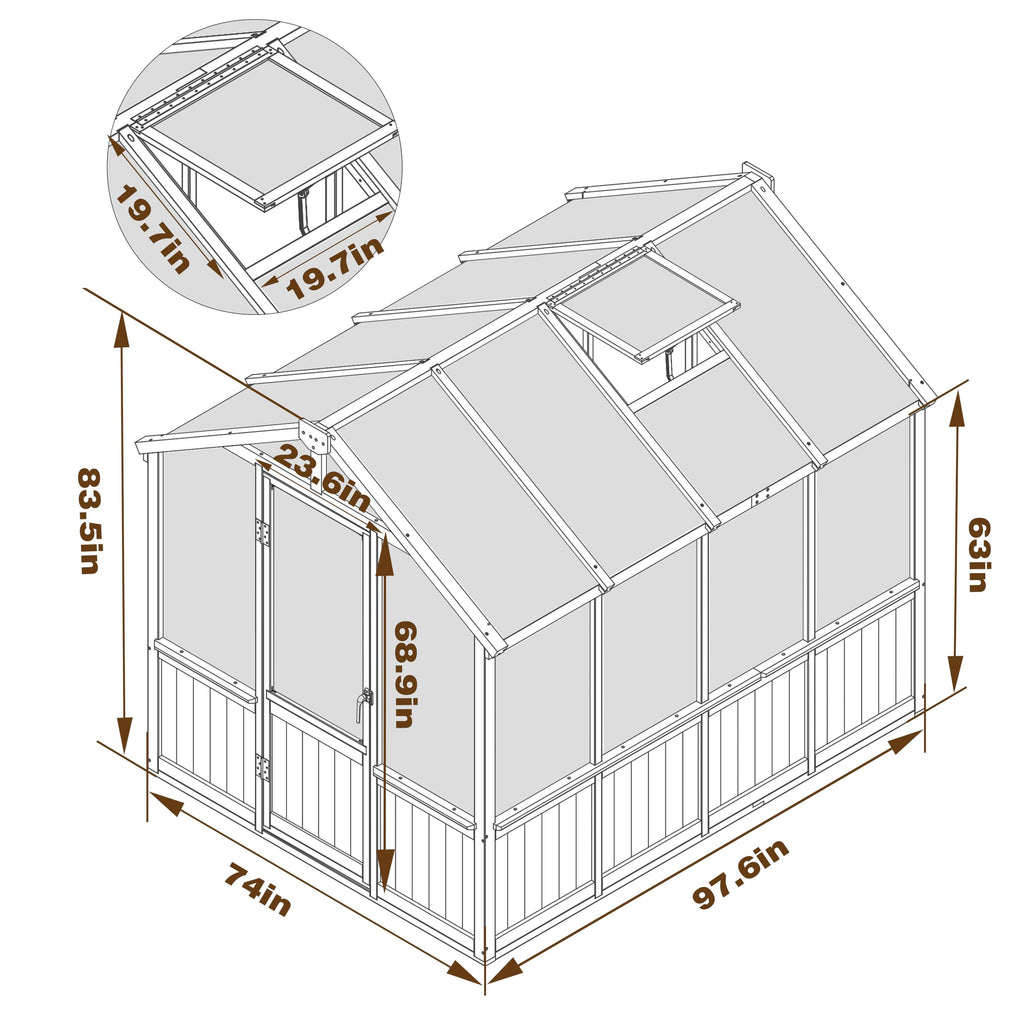 6x8 FT Greenhouse Kit for Outdoor, 6MM Thick Polycarbonate Panel Wooden Walk-in Green House with Lockable Door and