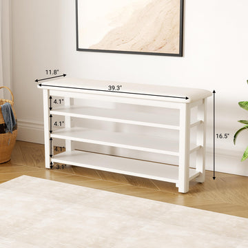 Shoe Rack Bench with Leather Cushion 3-Tier Shoe Rack Organizer Hallway or Living Room Farmhouse Rustic Wooden Seat