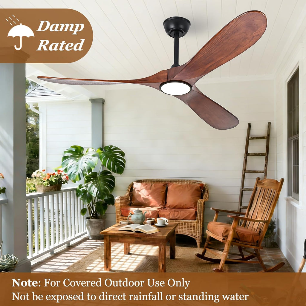 52 Inch Ceiling Fans with Lights and Remote, Modern Wood Outdoor Ceiling Fan with Light
