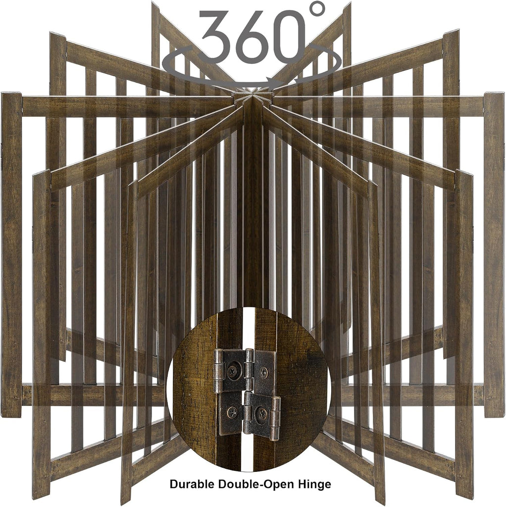 Wooden Free Standing Dog Gate 40" W x 24" H, Foldable Solid Hardwood Pet Safety Fence Doorways, Stairs, Hallways