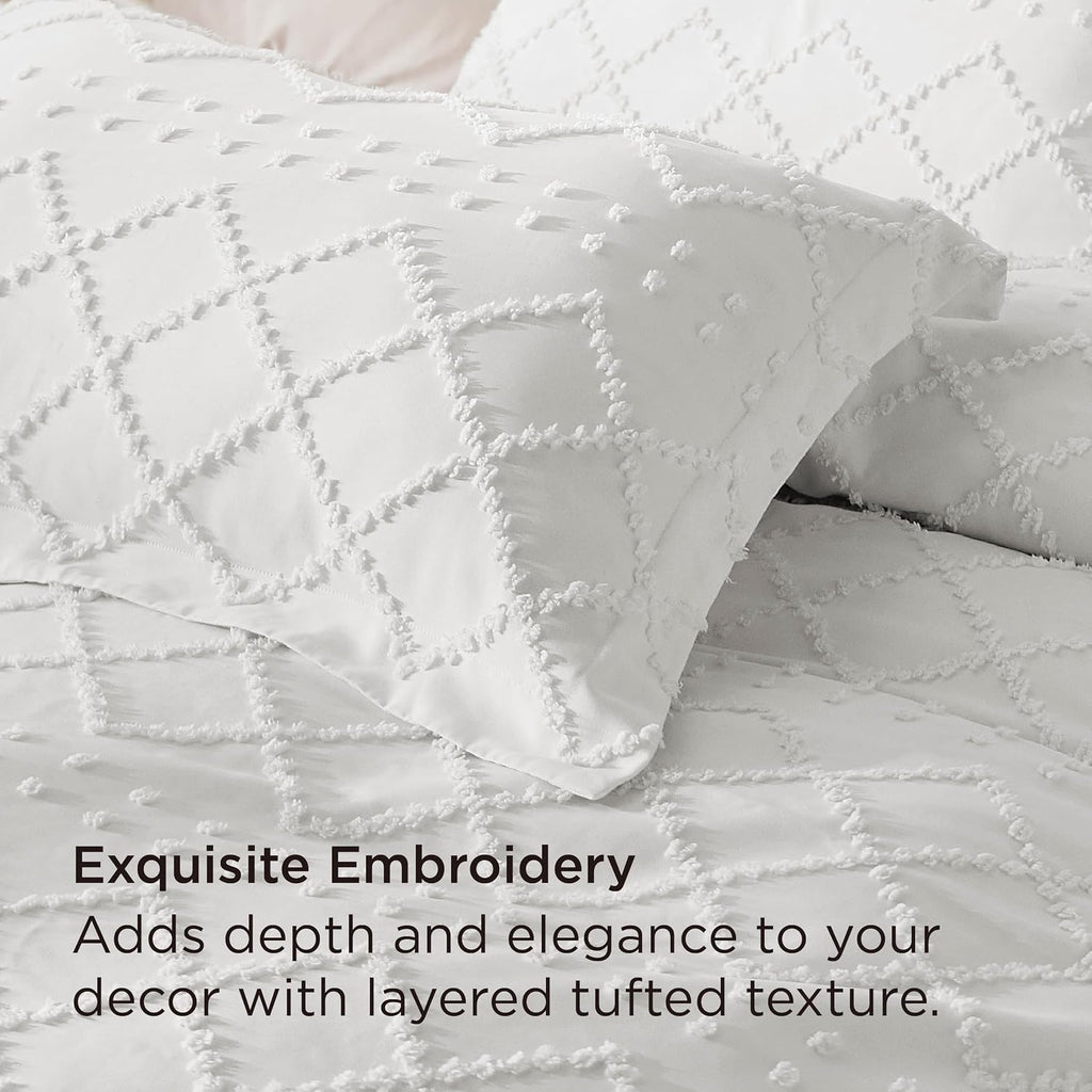 Boho Duvet Cover King - Boho Bedding, Tufted King Duvet Cover for All Seasons, 3 Pieces Embroidery Distressed Vintage