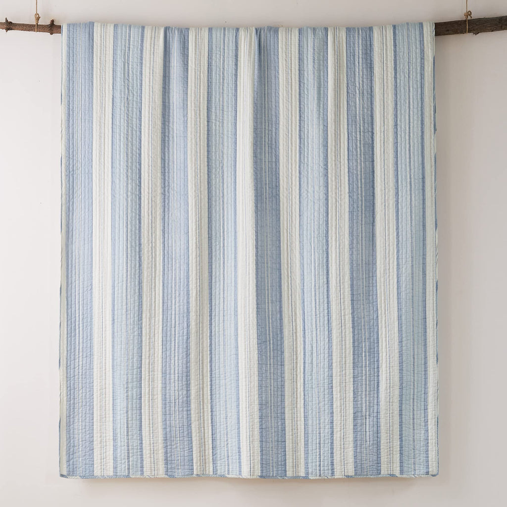 Ipanema Quilt Set - King/Cal King Quilt + Two King Pillow Shams - Coastal - Blue, Taupe and Cream - Quilt