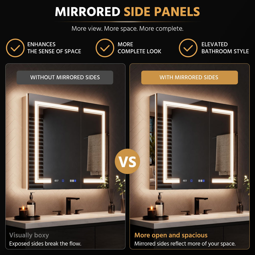 36x32 LED Lighted Medicine Cabinet with Mirror, Front & Backlit