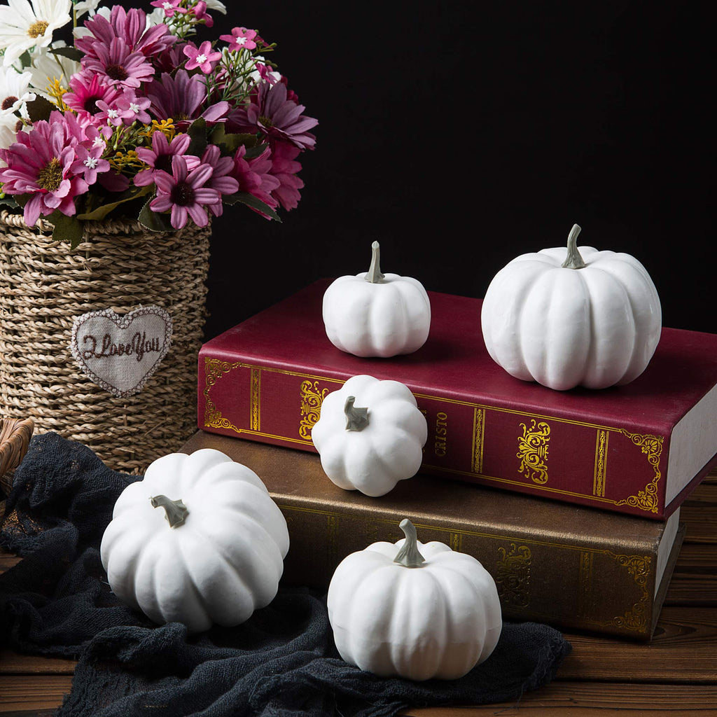 12 Pack Artificial Assorted Pumpkins, Mini Fake Pumpkins