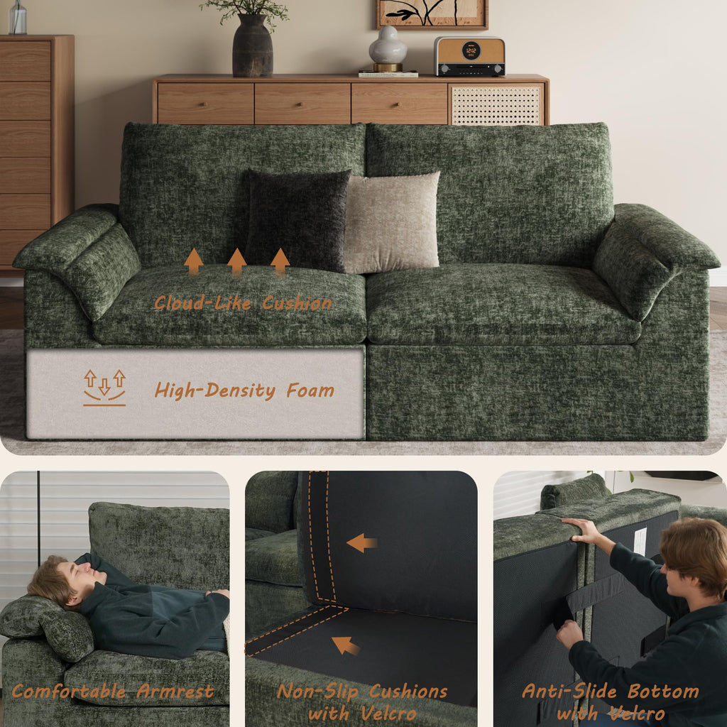 Boneless Couches, 147" U Shaped Couch, Green