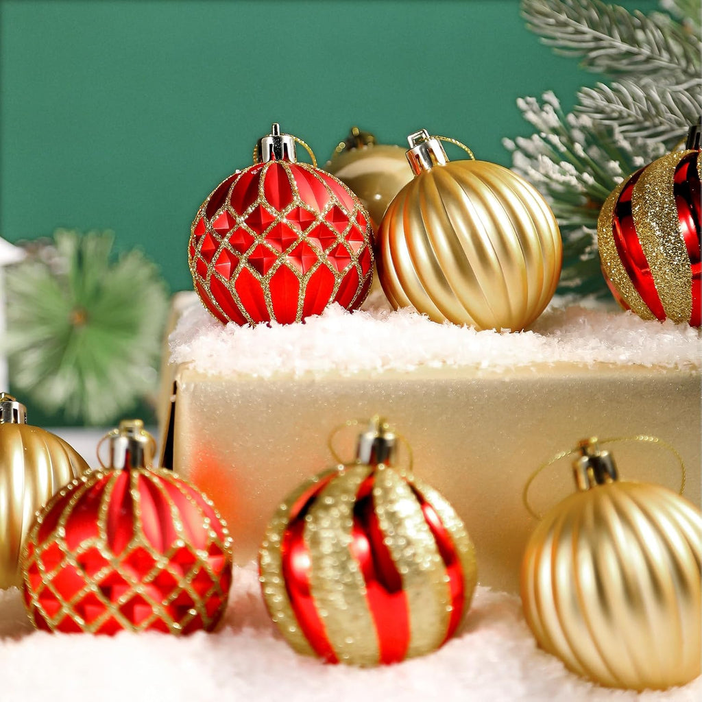 2.36 Inch Christmas Tree Balls Ornaments, Red & Gold, 60mm - Set of 30