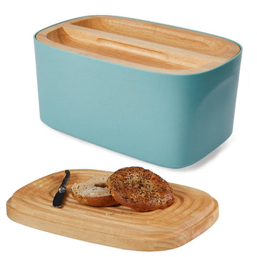 Bread Box - LA Union with Wood Lid (Blue Green) Large 14.25x9.25x7