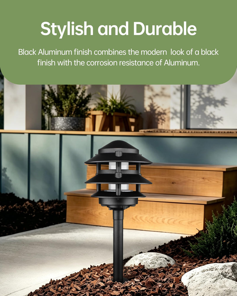 4Pack Low Voltage Pagoda Landscape Lighting, 12V Pathway Light Wired
