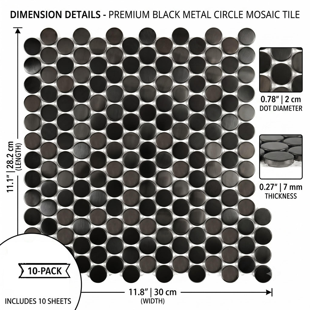 Black Metal Kitchen Backsplash Tile Penny Round Mosaics Tile, Mesh Backing