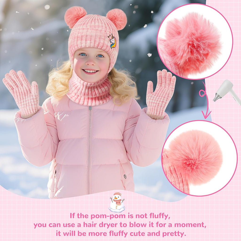 3Pcs Kids Winter Hat Scarf Gloves Set, Children Knit Warm Ear Cap with Gloves Neck Warmer for Boys Girls