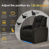 Home Theater Seating Genuine Leather Recliner Chair, Power Reclining & Headrest, USB A/C Charging Ports