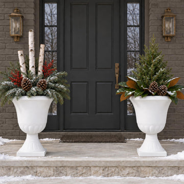 2-Pack Large White Urn Planters, 15.5" x 22" Tall Outdoor Flower Pots