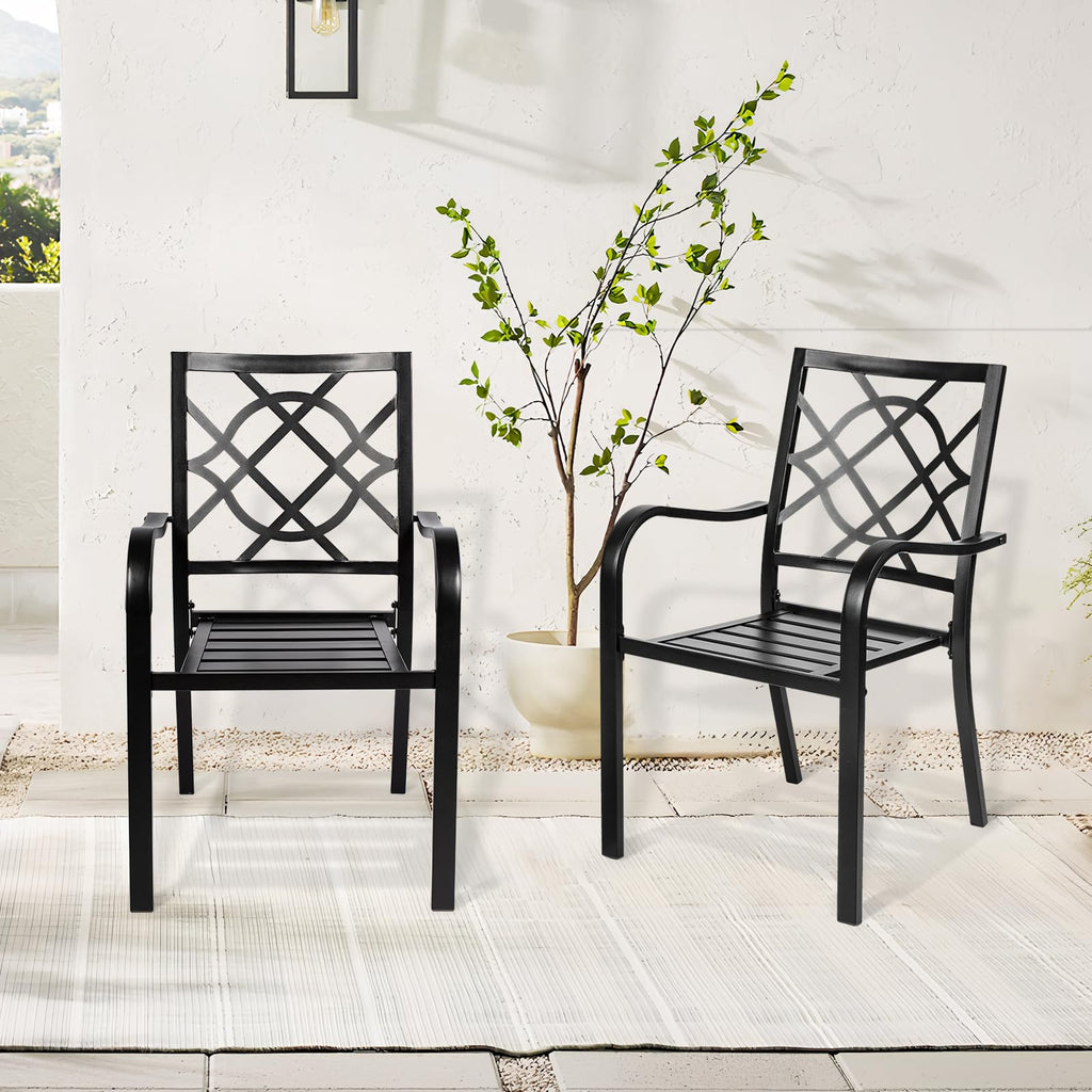 4 Pieces Wrought Iron Black Chairs 300 Lbs Outdoor Dining Chairs, Patio Metal Stackable Chair with Armrest for