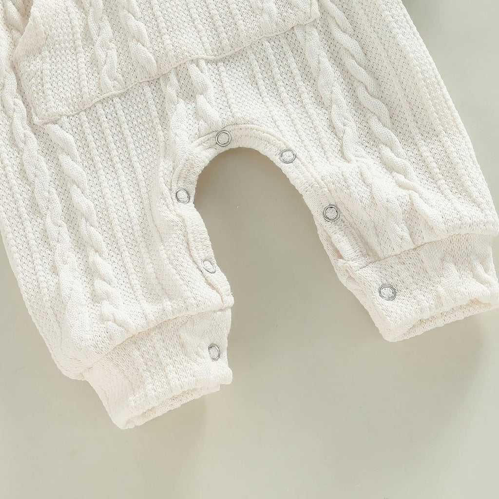Infant Boys Girls Knit Sweater Romper Baby Toddlers Long Sleeve Hooded Button Up Winter Outfits with Pocket